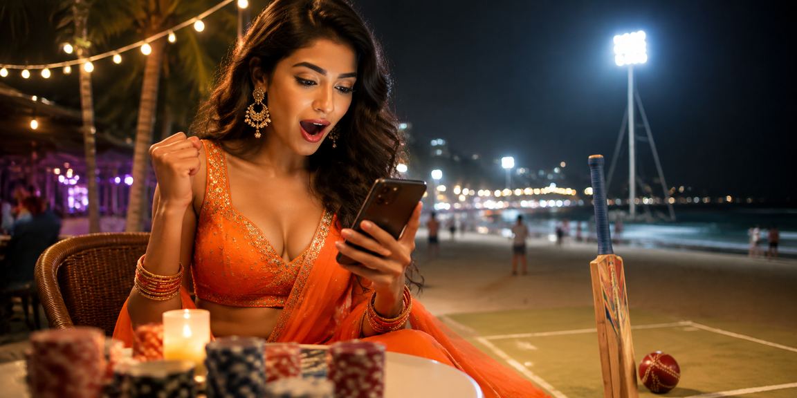 User registering on mobile cricket betting app on beach